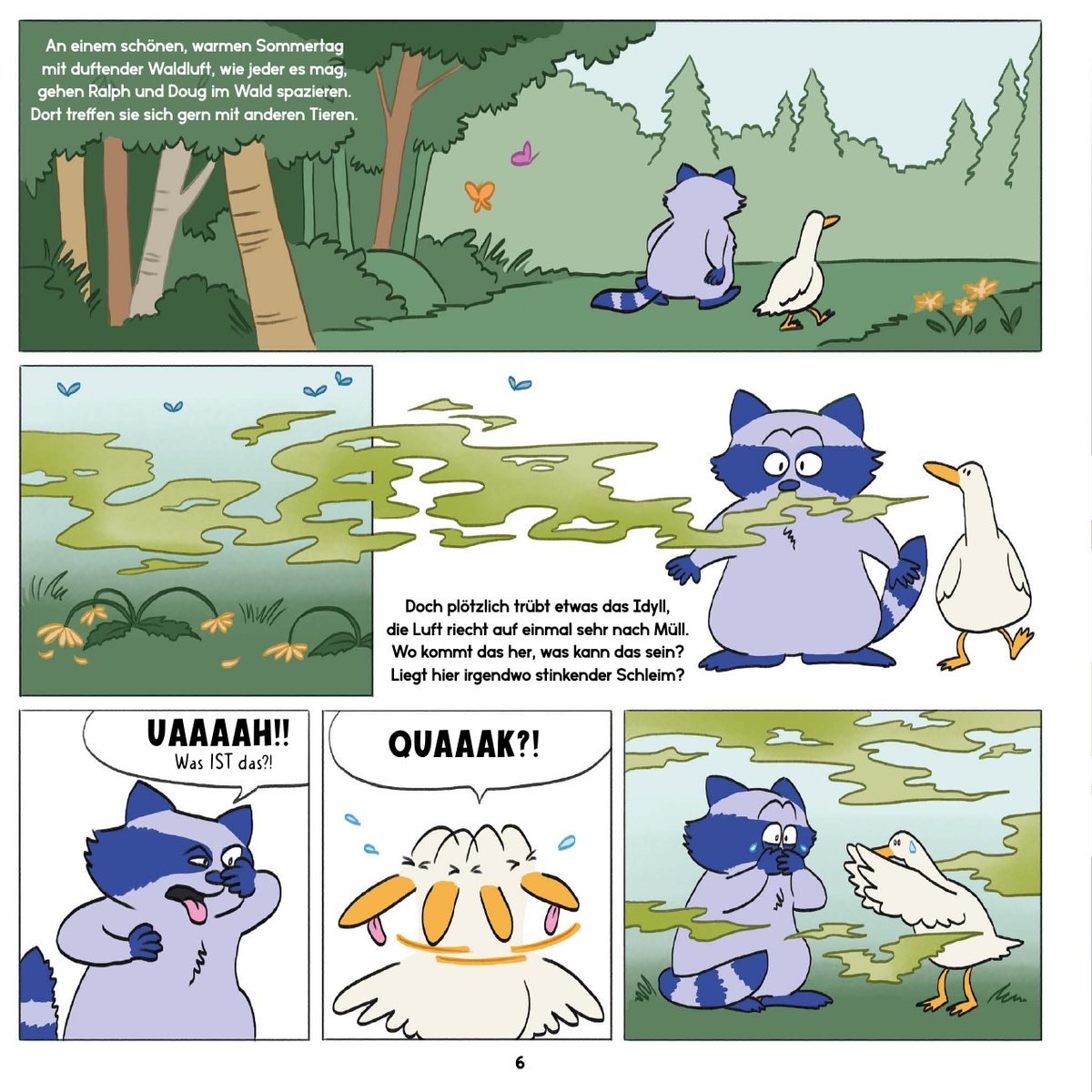 Seite 6: Ralph und Doug spazieren durch den Wald, plötzlich stinkt es