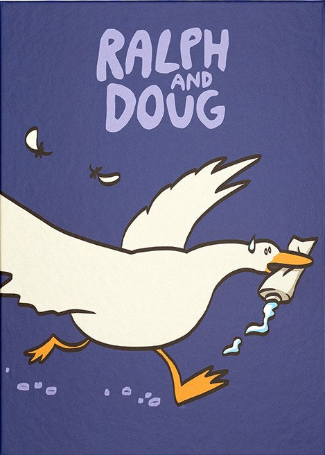 Rechte Tür: Doug flieht mit der Zahnpasta, darüber das Logo